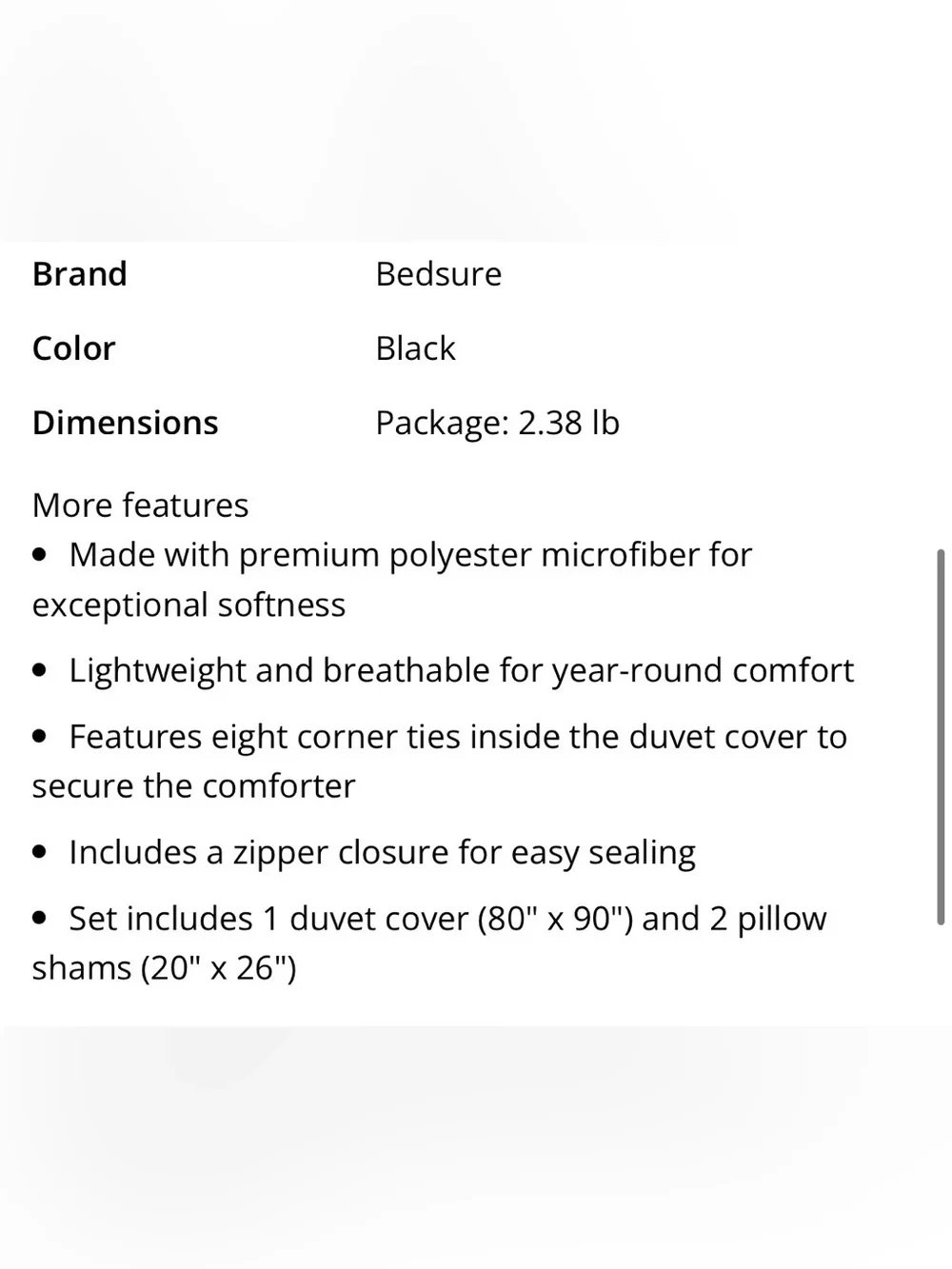 FULL SIZE Duvet Set 100% Premium Microfiber - BLACK